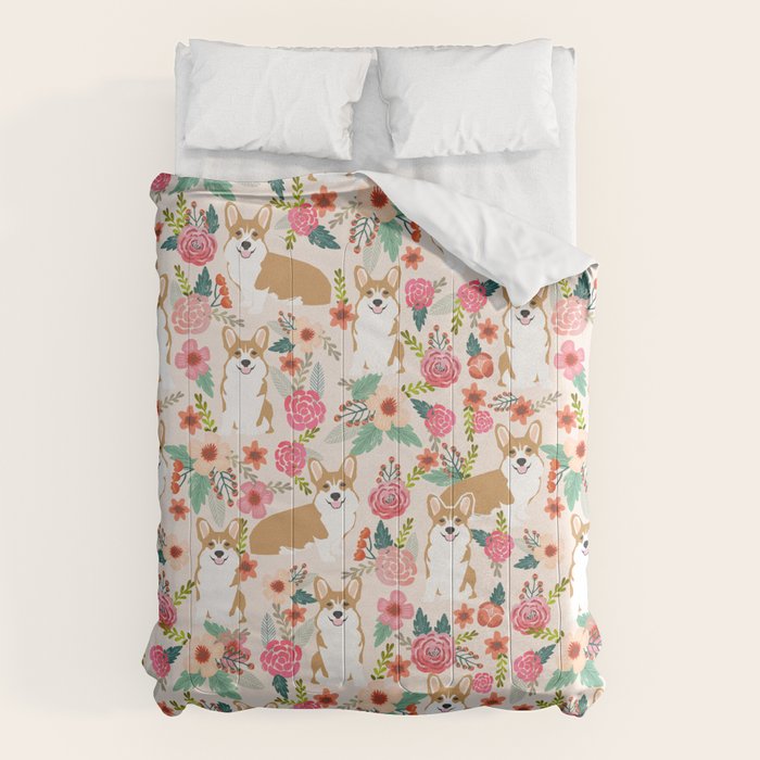 Corgi floral spring bloom flowers nature garden dog dog breeds corgis cute corgi puppies love  Comforter Gallery Image 1