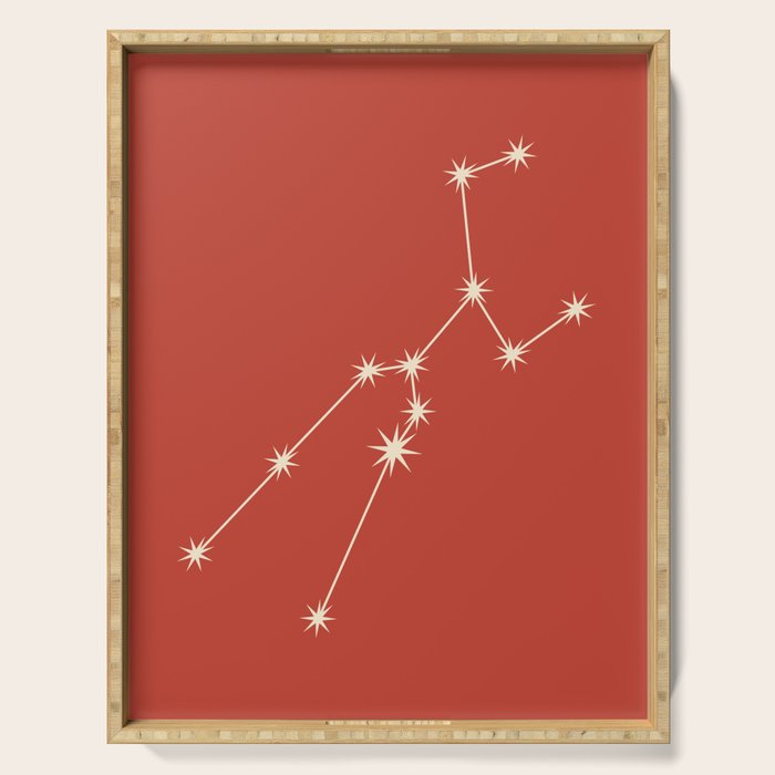 Taurus Zodiac Star Constellation Line Art Red Serving Tray Gallery Image 1