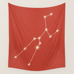 Taurus Zodiac Star Constellation Line Art Red Wall Tapestry Gallery Image 4