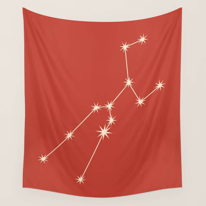 Taurus Zodiac Star Constellation Line Art Red Wall Tapestry Gallery Image 4