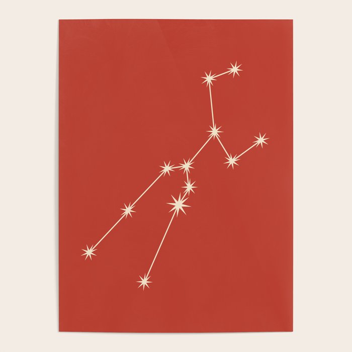 Taurus Zodiac Star Constellation Line Art Red Poster Gallery Image 4