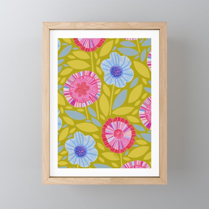 Folk Floral Blossoms in Moss Green Mini Art Print Gallery Image 1