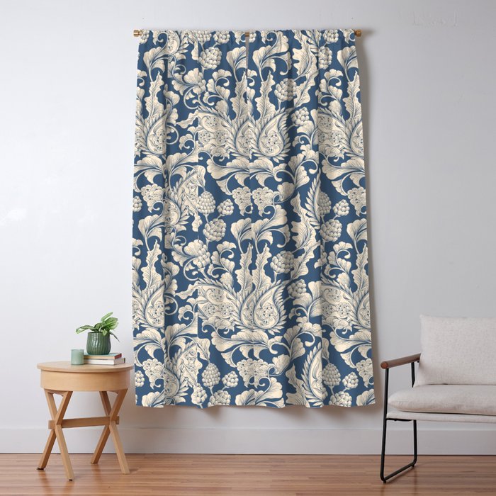 Vintage & Shabby Chic - William Morris Classic Blue Antique Floral Window Curtain Gallery Image 5