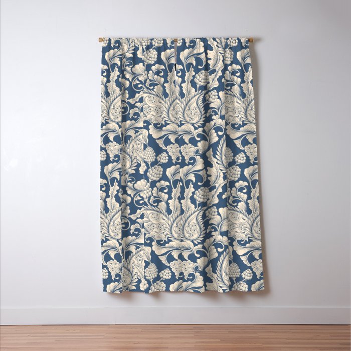 Vintage & Shabby Chic - William Morris Classic Blue Antique Floral Window Curtain Gallery Image 3