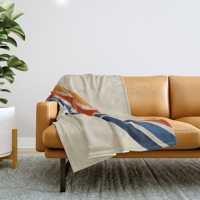 Rainbow 70s 60s Stripe Colorful Rainbow Tan Retro Vintage Throw Blanket Gallery Image 1