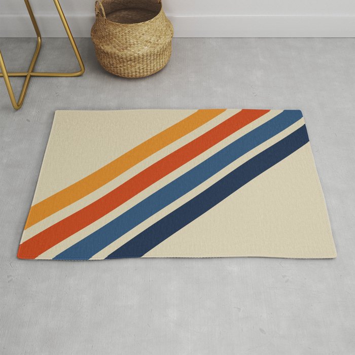Rainbow 70s 60s Stripe Colorful Rainbow Tan Retro Vintage Rug Gallery Image 1