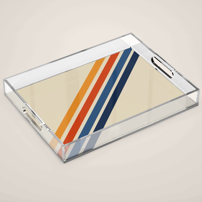 Rainbow 70s 60s Stripe Colorful Rainbow Tan Retro Vintage Acrylic Tray Gallery Image 1