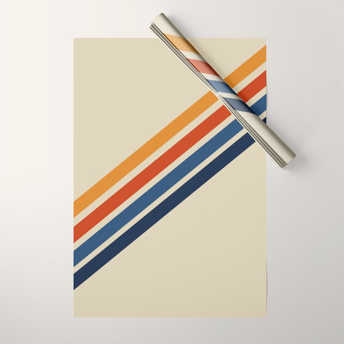 Rainbow 70s 60s Stripe Colorful Rainbow Tan Retro Vintage Wrapping Paper Gallery Image 1