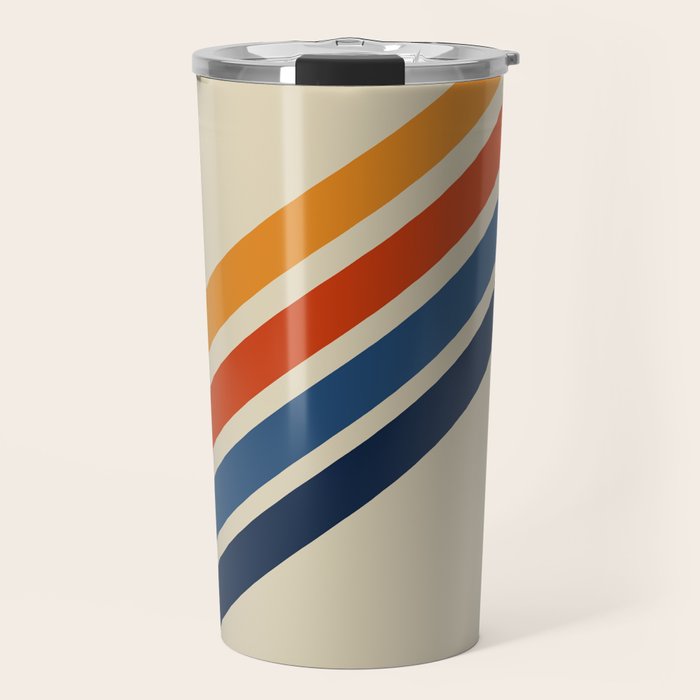 Rainbow 70s 60s Stripe Colorful Rainbow Tan Retro Vintage Travel Mug Gallery Image 1