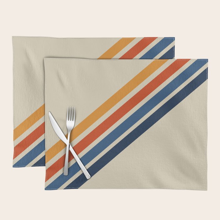 Rainbow 70s 60s Stripe Colorful Rainbow Tan Retro Vintage Placemat Gallery Image 1