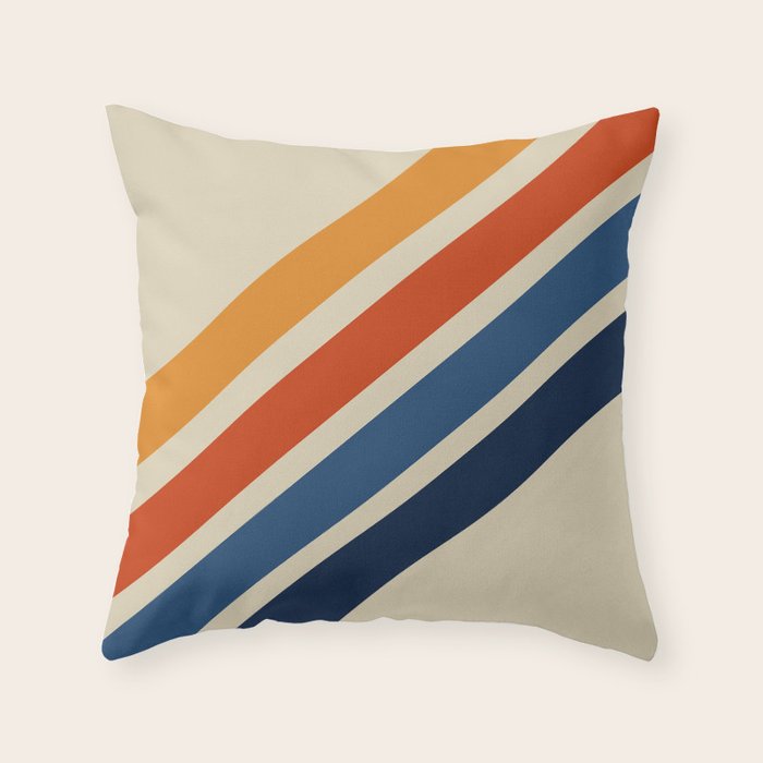 Rainbow 70s 60s Stripe Colorful Rainbow Tan Retro Vintage Throw Pillow