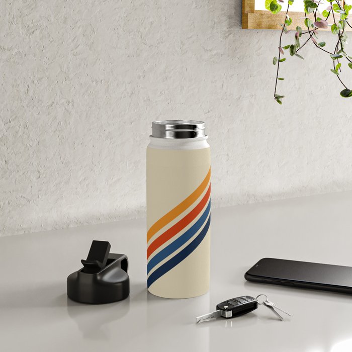 Rainbow 70s 60s Stripe Colorful Rainbow Tan Retro Vintage Water Bottle Gallery Image 4