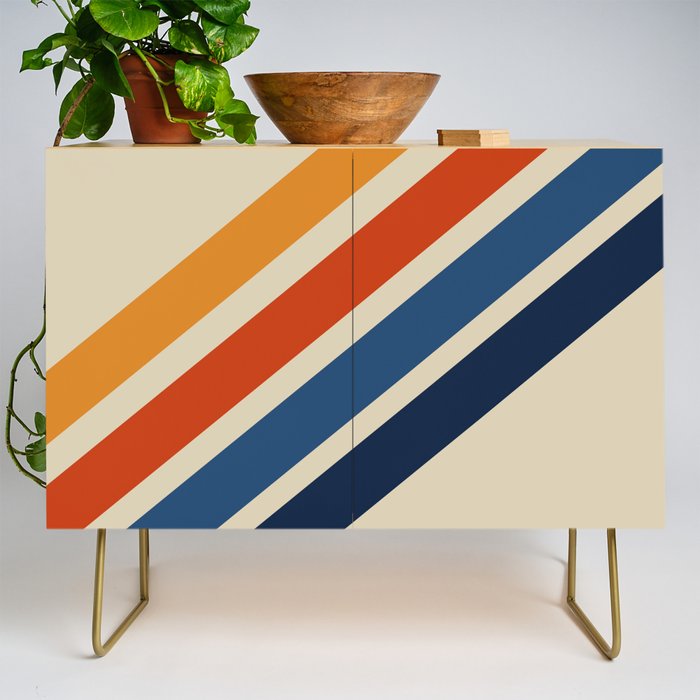 Rainbow 70s 60s Stripe Colorful Rainbow Tan Retro Vintage Credenza Gallery Image 1