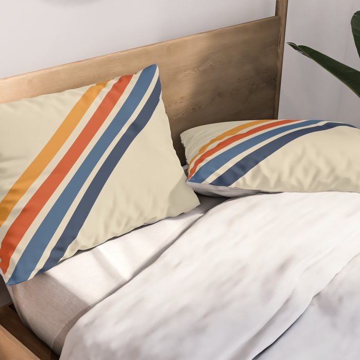 Rainbow 70s 60s Stripe Colorful Rainbow Tan Retro Vintage Pillow Sham Gallery Image 2