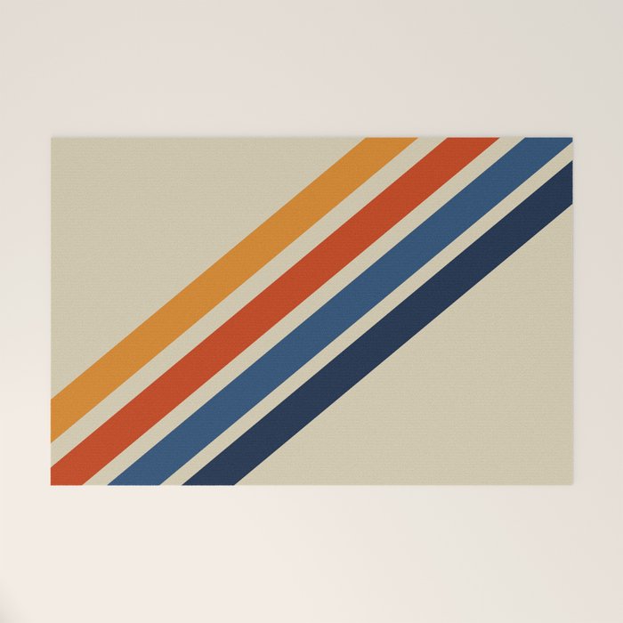 Rainbow 70s 60s Stripe Colorful Rainbow Tan Retro Vintage Welcome Mat Gallery Image 1