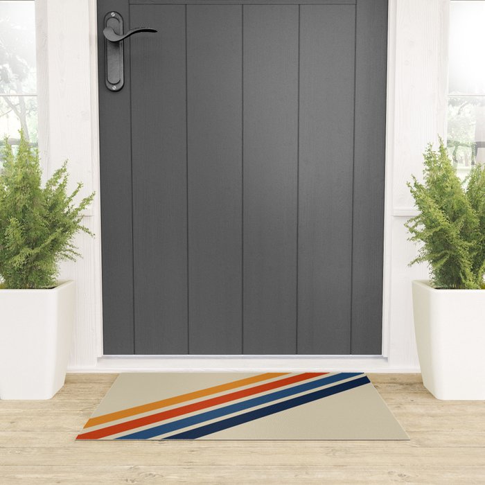 Rainbow 70s 60s Stripe Colorful Rainbow Tan Retro Vintage Welcome Mat Gallery Image 3
