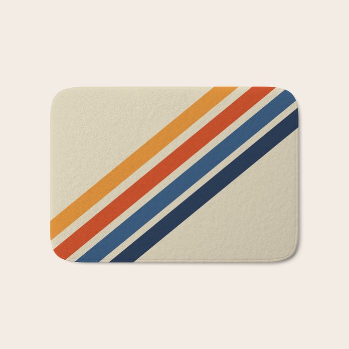 Rainbow 70s 60s Stripe Colorful Rainbow Tan Retro Vintage Bath Mat Gallery Image 1