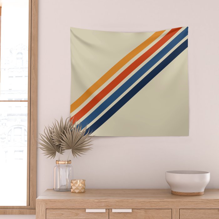 Rainbow 70s 60s Stripe Colorful Rainbow Tan Retro Vintage Wall Tapestry Gallery Image 2