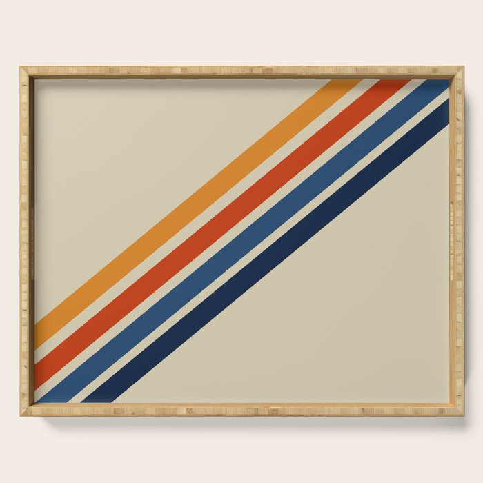 Rainbow 70s 60s Stripe Colorful Rainbow Tan Retro Vintage Serving Tray Gallery Image 1
