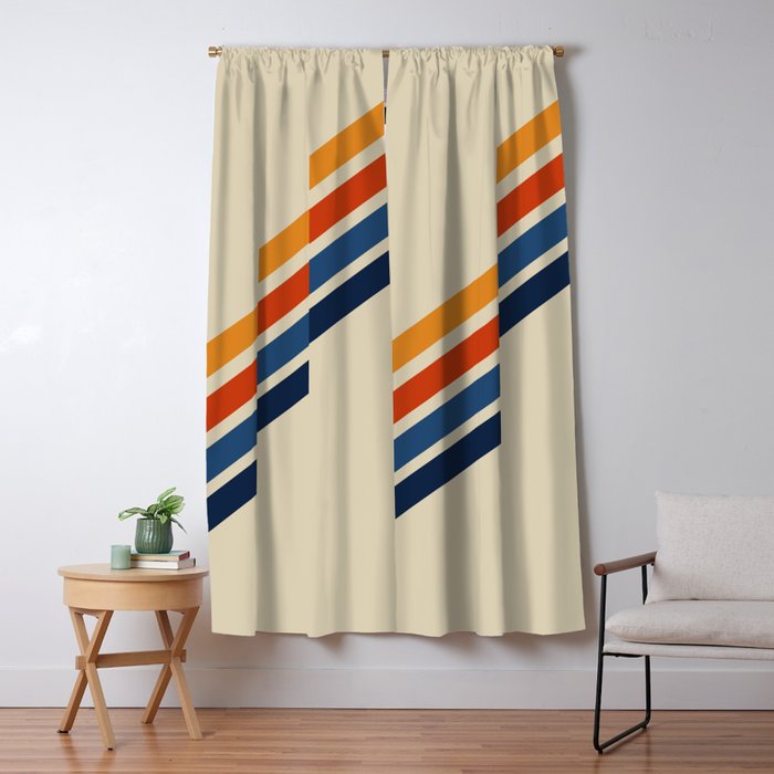 Rainbow 70s 60s Stripe Colorful Rainbow Tan Retro Vintage Window Curtain Gallery Image 5