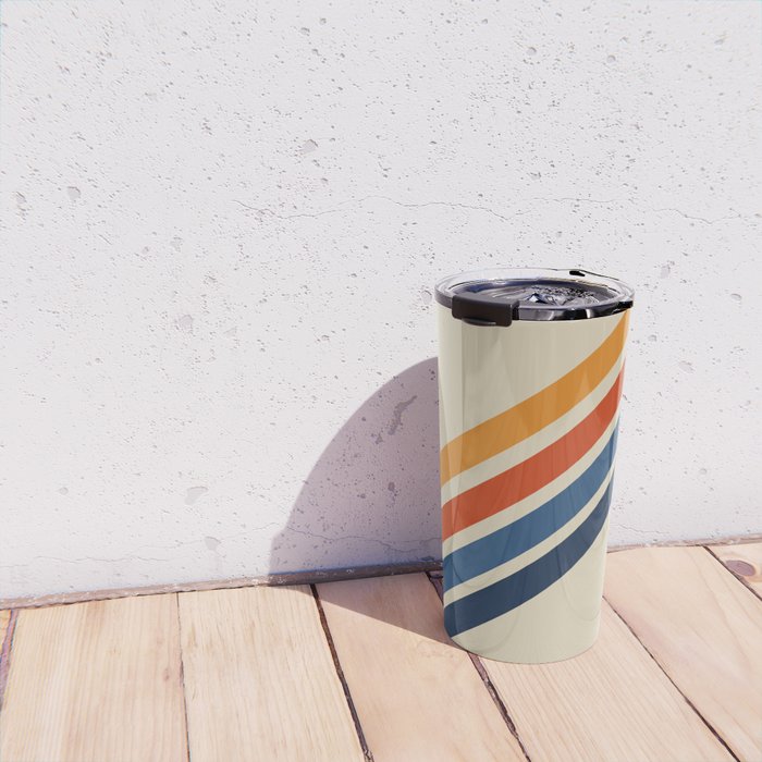 Rainbow 70s 60s Stripe Colorful Rainbow Tan Retro Vintage Travel Mug Gallery Image 4