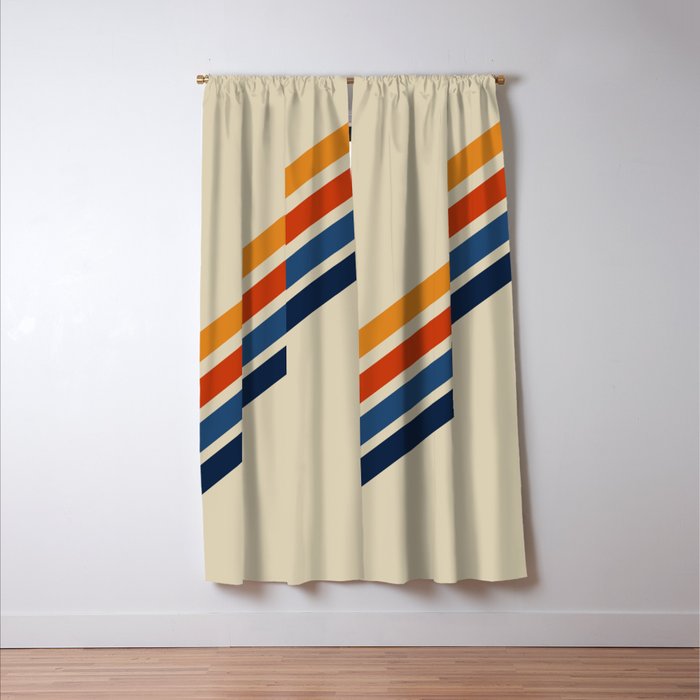 Rainbow 70s 60s Stripe Colorful Rainbow Tan Retro Vintage Window Curtain Gallery Image 3