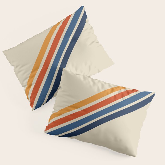 Rainbow 70s 60s Stripe Colorful Rainbow Tan Retro Vintage Pillow Sham Gallery Image 3