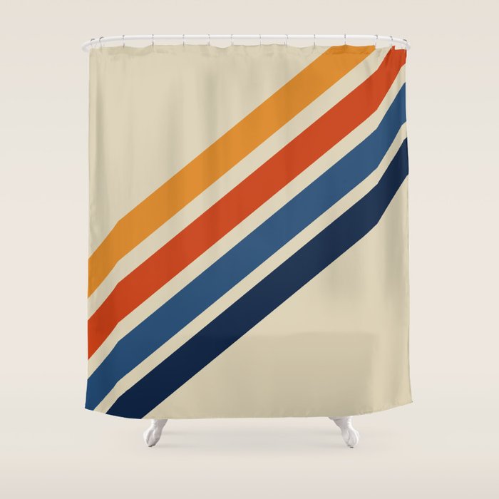 Rainbow 70s 60s Stripe Colorful Rainbow Tan Retro Vintage Shower Curtain Gallery Image 1