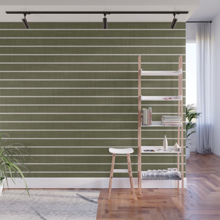 Cozy Stripes In Olive Green Wall Mural Gallery Image 1