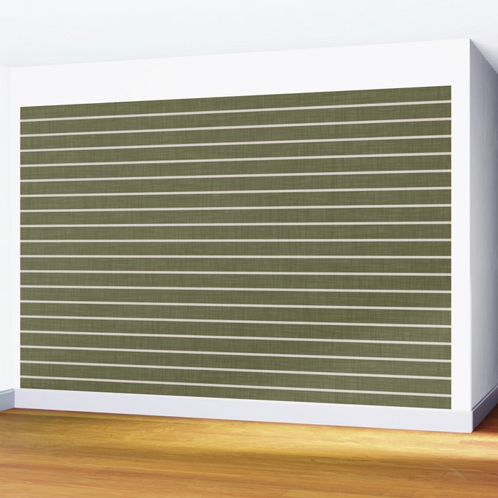 Cozy Stripes In Olive Green Wall Mural Gallery Image 2