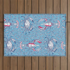 Lobster and crab coastal nostalgia summer blue Outdoor Rug Gallery Image 1
