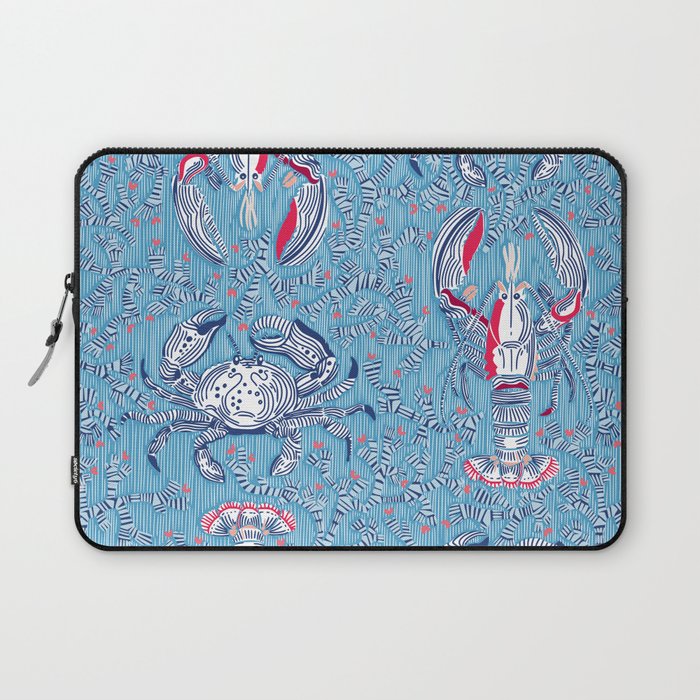Lobster and crab coastal nostalgia summer blue Laptop Sleeve Gallery Image 1