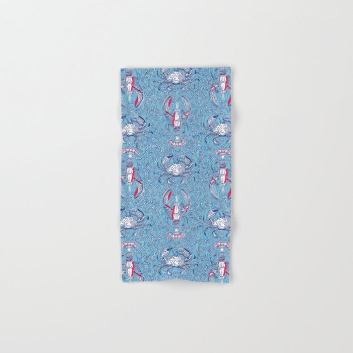 Lobster and crab coastal nostalgia summer blue Bath Towel Gallery Image 1