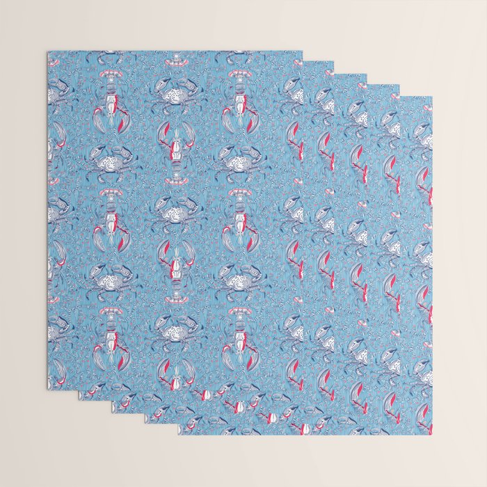 Lobster and crab coastal nostalgia summer blue Wrapping Paper Gallery Image 3