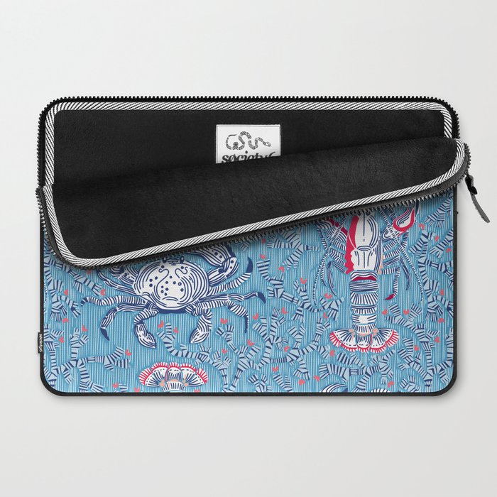 Lobster and crab coastal nostalgia summer blue Laptop Sleeve Gallery Image 2