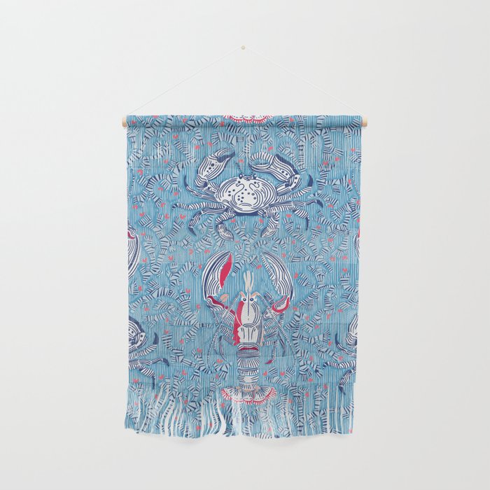 Lobster and crab coastal nostalgia summer blue Wall Hanging Gallery Image 1