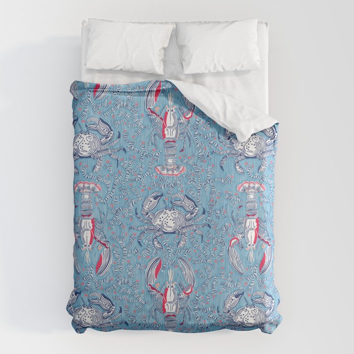 Lobster and crab coastal nostalgia summer blue Duvet Cover Gallery Image 6