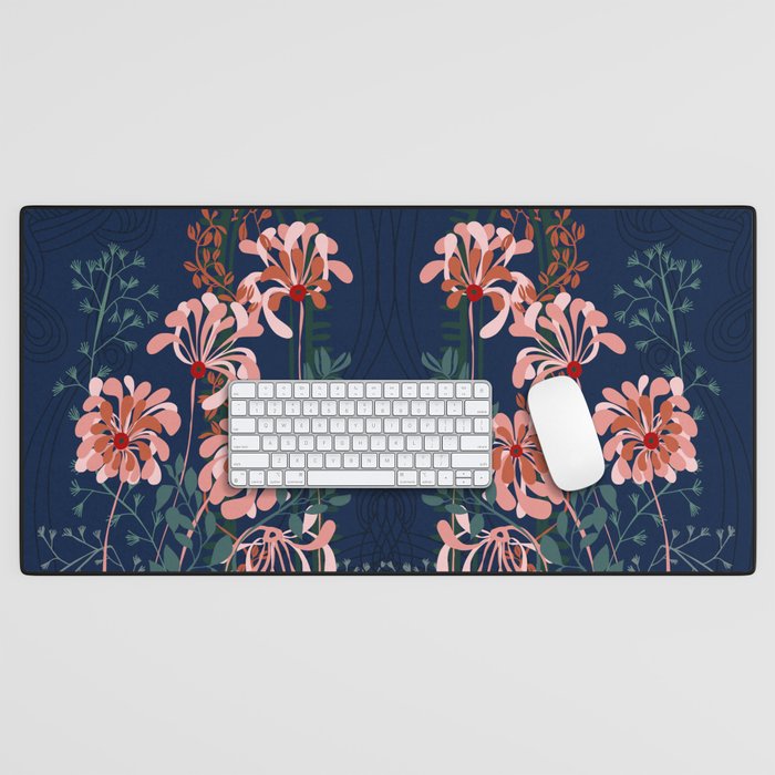 Alfons Mucha would love this flowers - dark blue Desk Mat Gallery Image 1