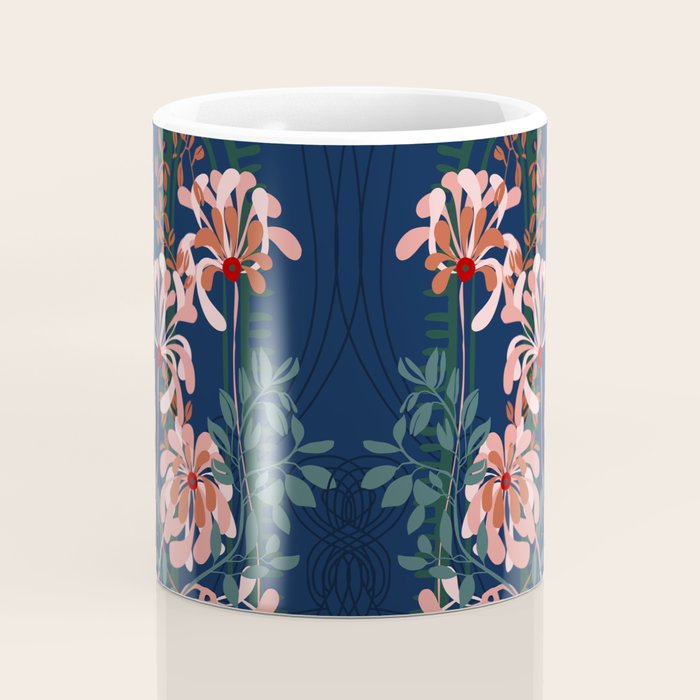 Alfons Mucha would love this flowers - dark blue Coffee Mug Gallery Image 4