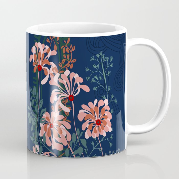 Alfons Mucha would love this flowers - dark blue Coffee Mug Gallery Image 1