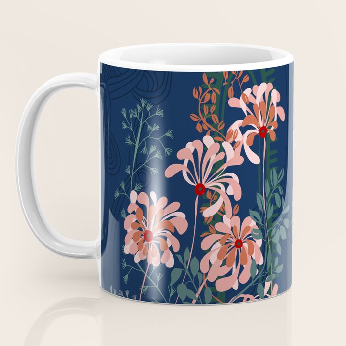 Alfons Mucha would love this flowers - dark blue Coffee Mug Gallery Image 3