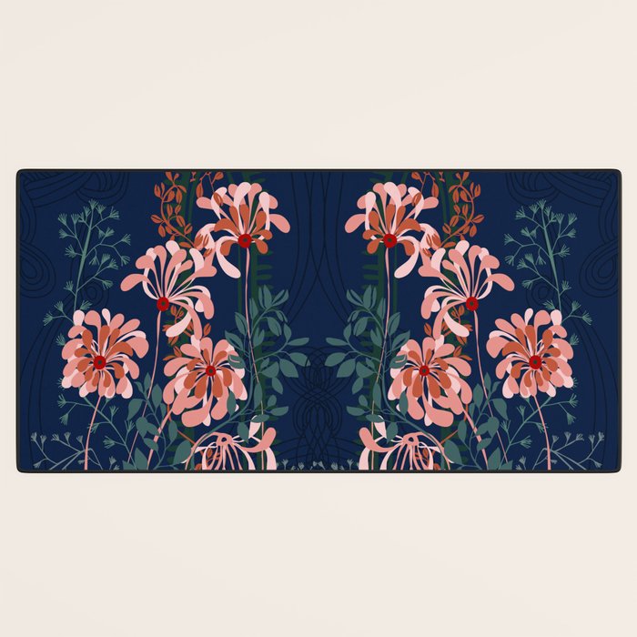 Alfons Mucha would love this flowers - dark blue Desk Mat Gallery Image 3