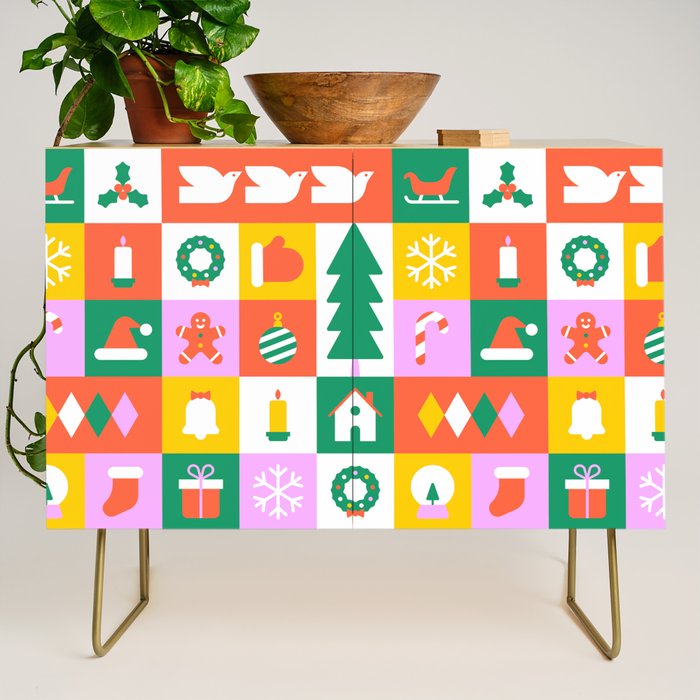 Christmas geometric mosaic art pattern Credenza Gallery Image 1