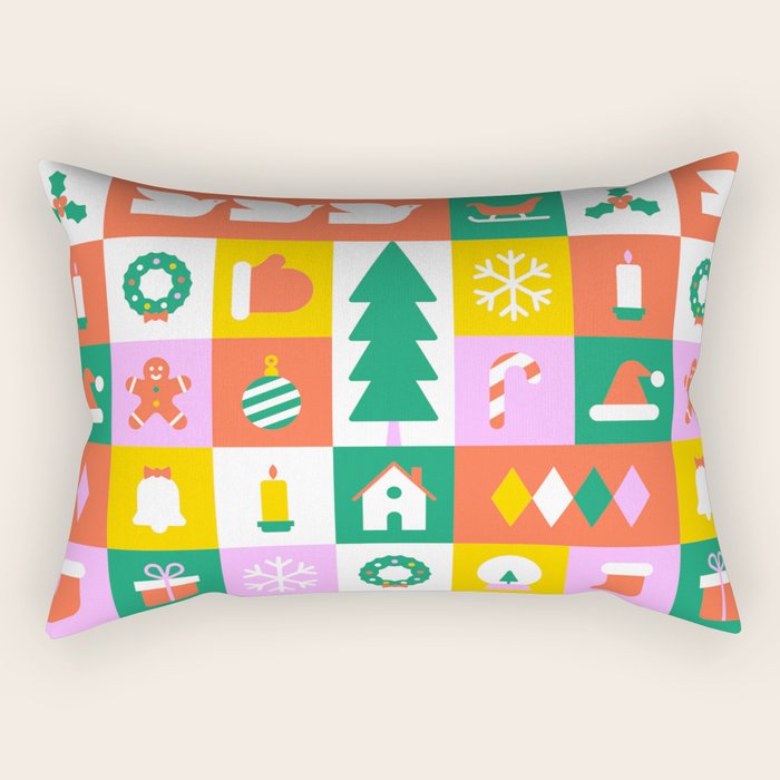 Christmas geometric mosaic art pattern Rectangular Pillow Gallery Image 1
