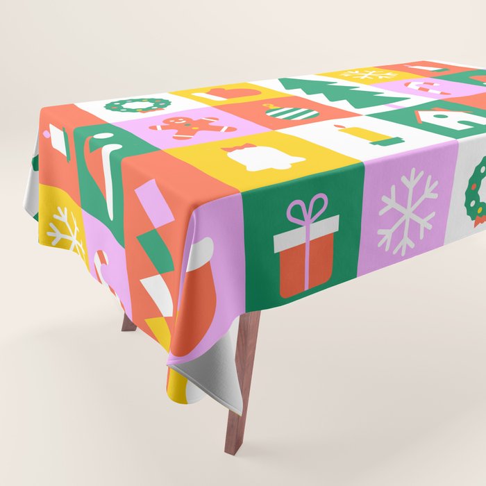 Christmas geometric mosaic art pattern Tablecloth Gallery Image 1
