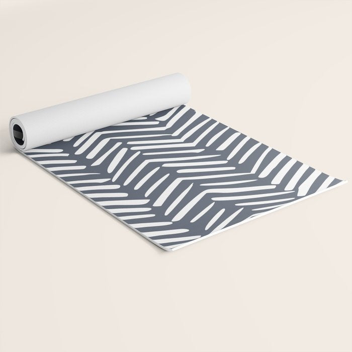 Abstract Herringbone, Striped Pattern, Blue and White Yoga Mat Gallery Image 2