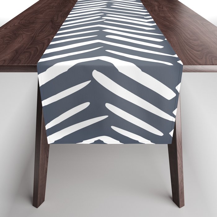 Abstract Herringbone, Striped Pattern, Blue and White Table Runner Gallery Image 1