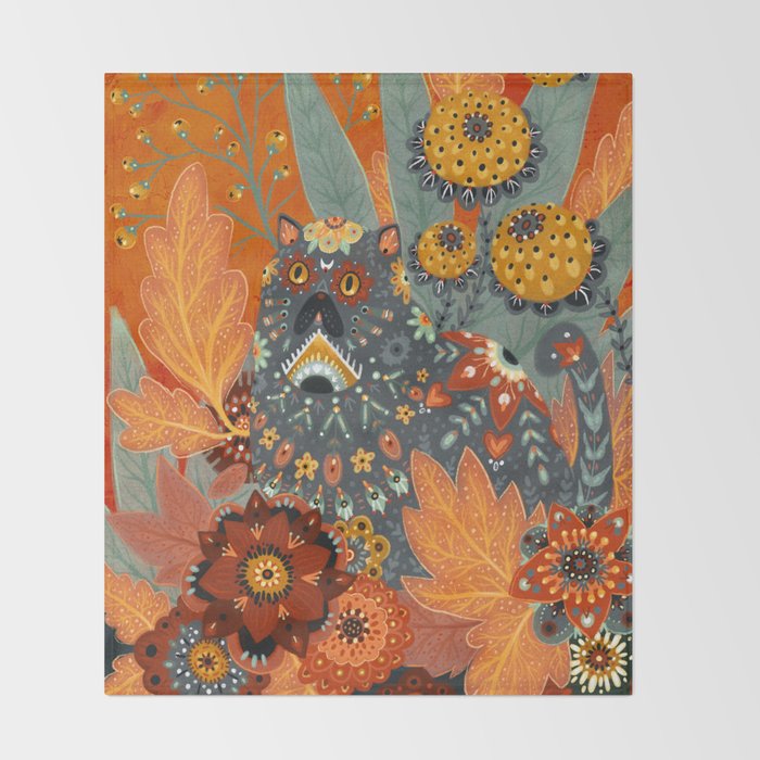 Foliage Cat Throw Blanket Gallery Image 2