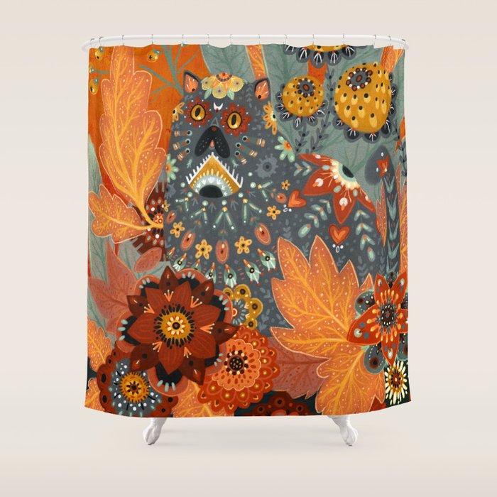 Foliage Cat Shower Curtain Gallery Image 1