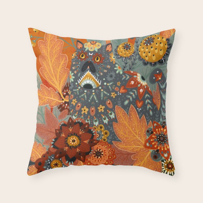 Foliage Cat Throw Pillow Gallery Image 6